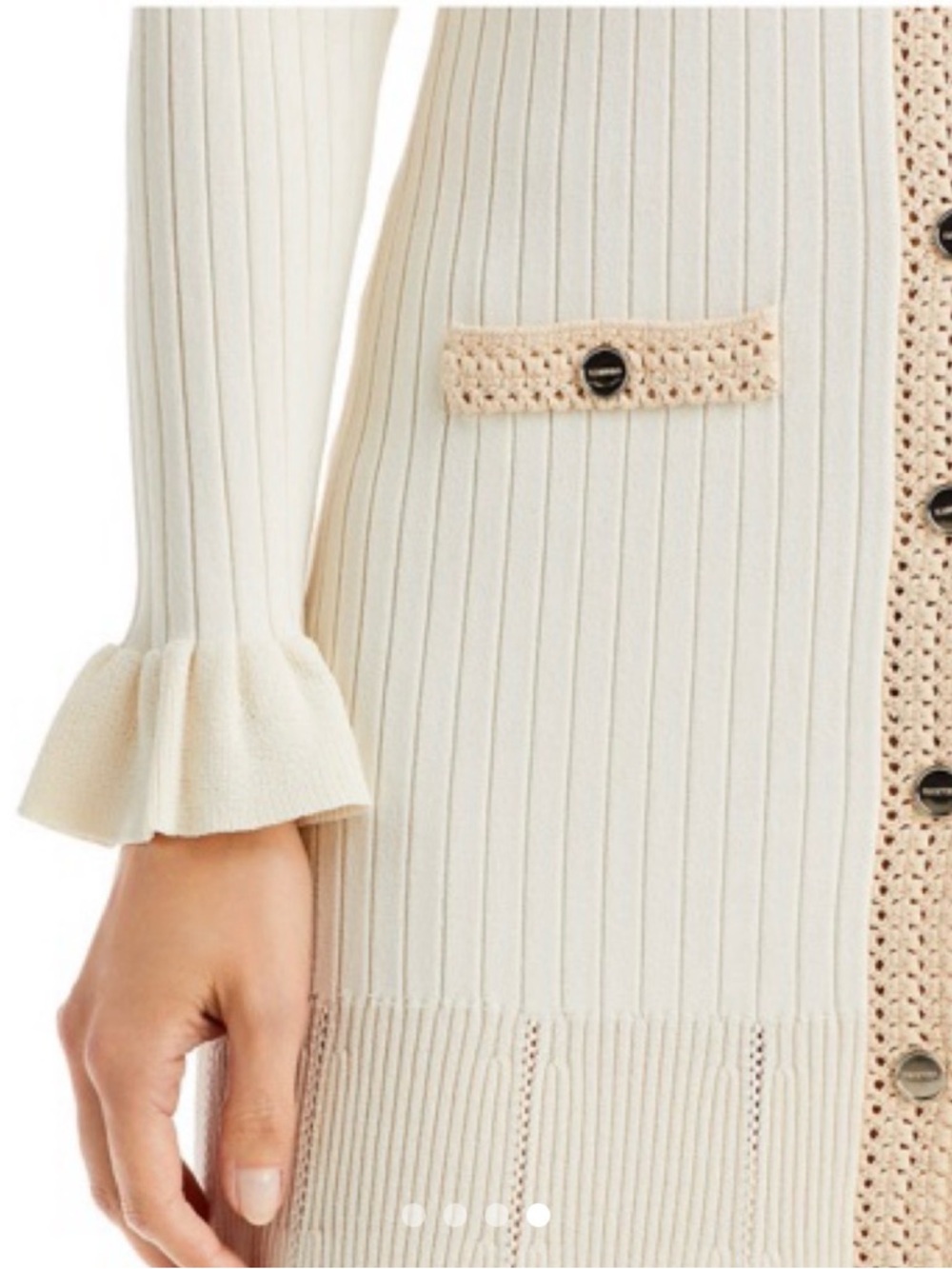 Sandro Cream Long Knit Maxi Dress with Blush Trim - Picture 3 of 3